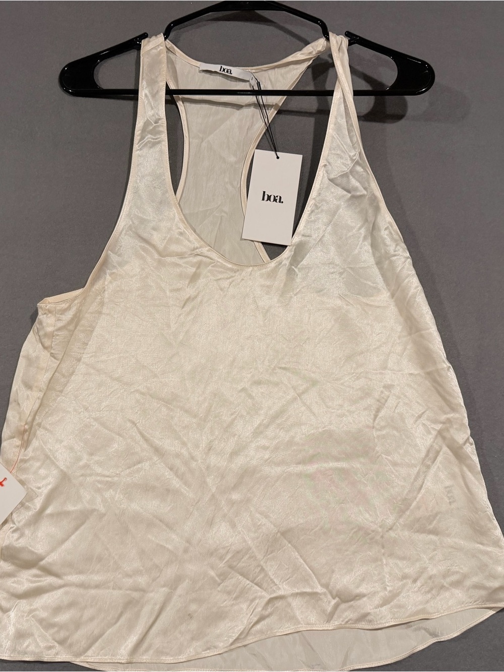 Boxy Ivory Satin Racerback Tank Top by bax